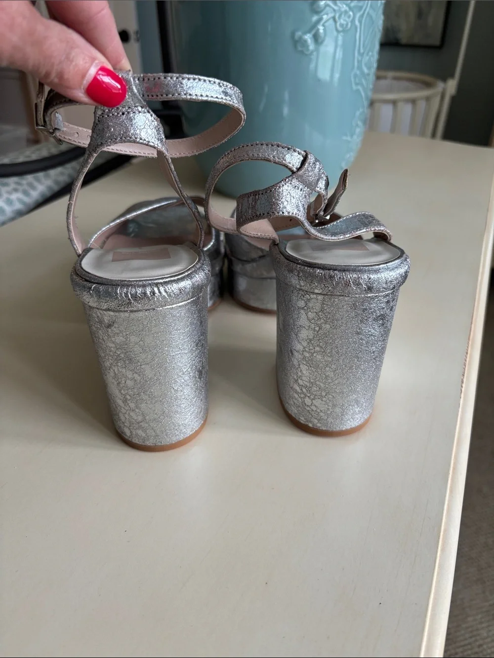 Dolce Vita Metallic Silver Platform Block Heel Sandals
